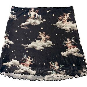 A-Line Black Cherub Print Skirt